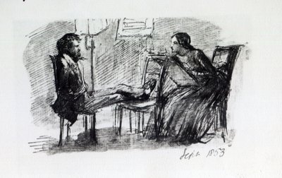 Rossetti being sketched by Elizabeth Siddal, September 1853 by Dante Gabriel Charles Rossetti